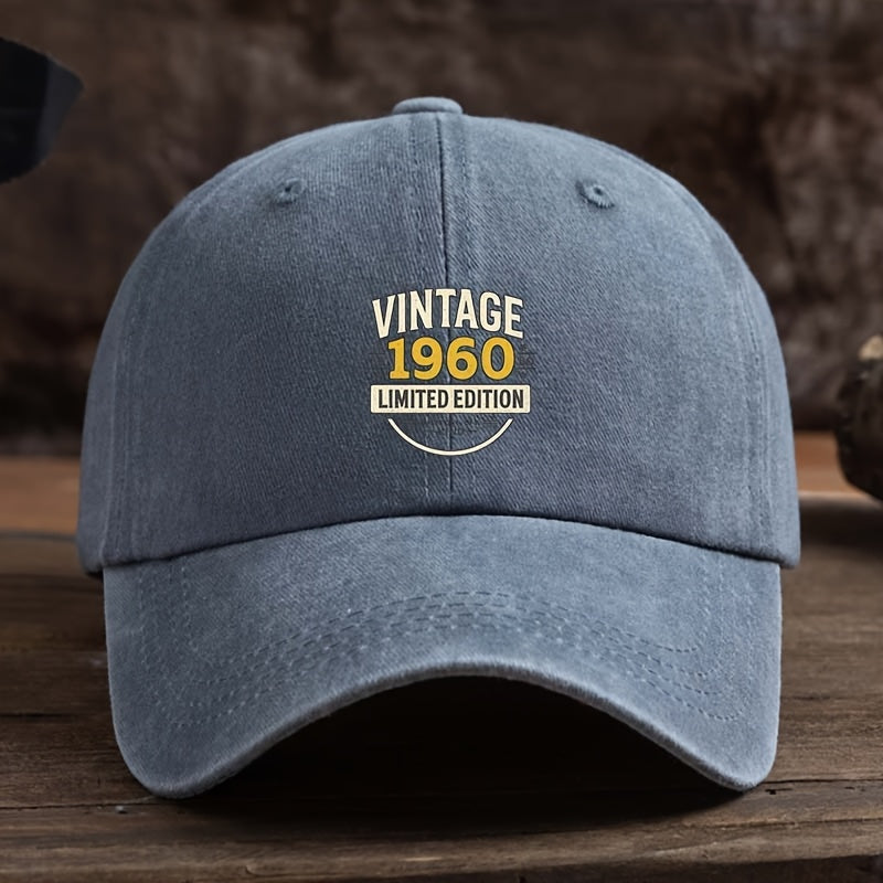 Men' Vintage 1960 Limited Edition Baseball Cap - Adjustable Snapback, Breathable Textile Fabric Hat Suitable for Outdoor & Casual Wear, Durable Retro Headgear with Cap, Hand Washable (Not Dry)