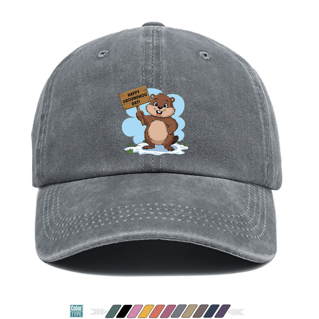 1pc Groundhog Day Theme Cartoon Print Baseball Cap, Happy Groundhog Holding Sign Pattern Sun Hat, Fashion Casual Duckbill Cap, Unisex Adjustable Size, Outdoor Travel Hat, Daily Wear Hat, Holiday Party Hat, Birthday Gift Hat, Friend Gathering Hat