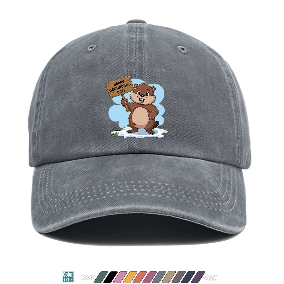 1pc Groundhog Day Theme Cartoon Print Baseball Cap, Happy Groundhog Holding Sign Pattern Sun Hat, Fashion Casual Duckbill Cap, Unisex Adjustable Size, Outdoor Travel Hat, Daily Wear Hat, Holiday Party Hat, Birthday Gift Hat, Friend Gathering Hat