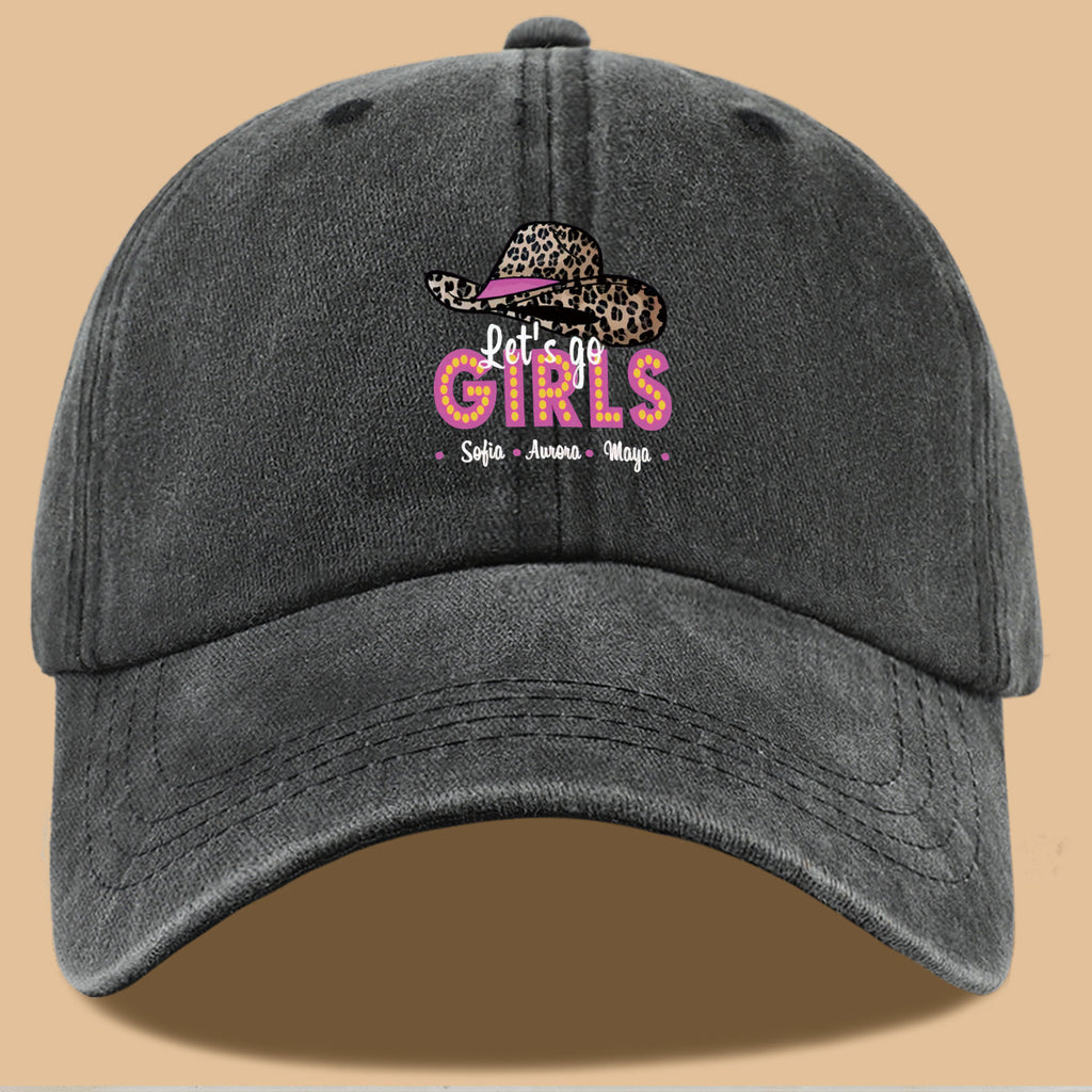 1pc Leopard Print Wide Brim Baseball Cap, Pink Brim with "Let'S Go GIRLS" Neon Style Letters, Adorned with Sofia, Aurora, Maya Names. Fashionable And Individual Sun Hat, Adjustable Size. Bestie Outing Hat, Sister Gathering Hat