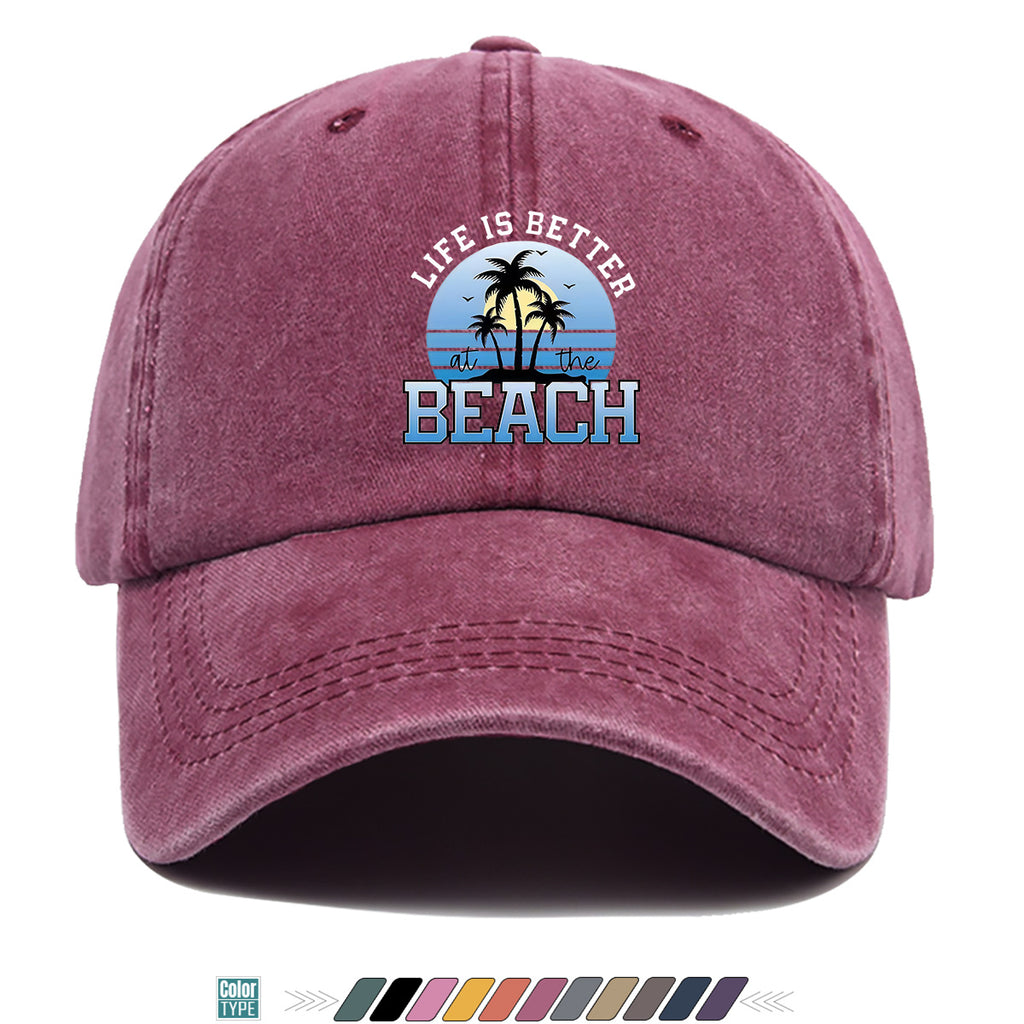 1pc 1pcs "at the BEACH" Coconut Tree Sunset Print Baseball Cap - Adjustable Duckbill Hat Suitable for Men & Women, Breathable Palm Tree for Beach Vacations, Outdoor Picnics, Summer Parties, Casual Cap Gift for,,