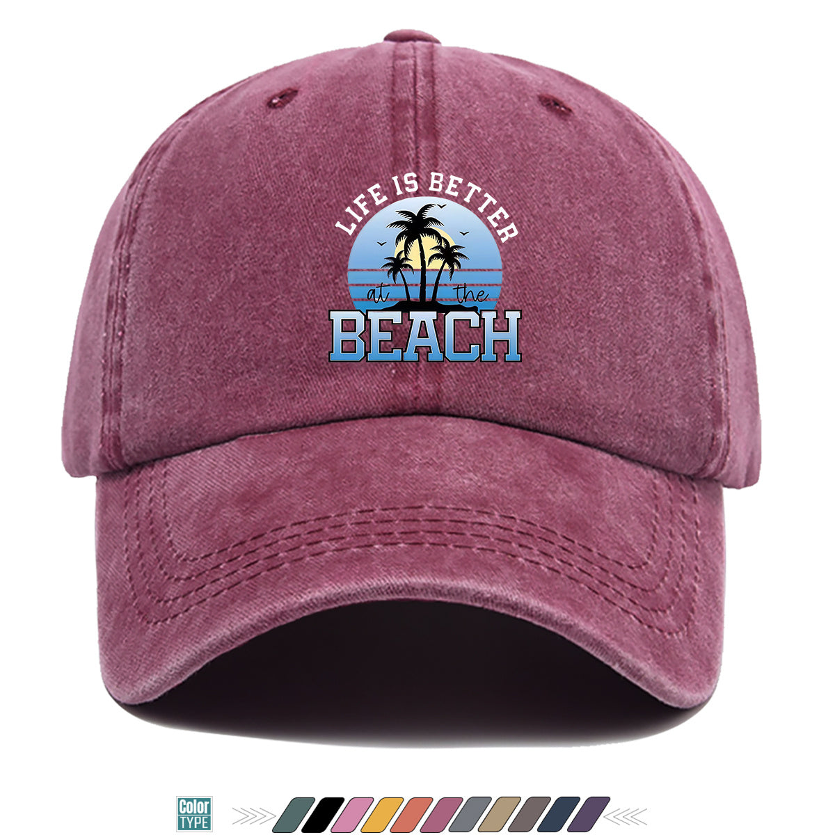 1pc 1pcs "at the BEACH" Coconut Tree Sunset Print Baseball Cap - Adjustable Duckbill Hat Suitable for Men & Women, Breathable Palm Tree for Beach Vacations, Outdoor Picnics, Summer Parties, Casual Cap Gift for,,