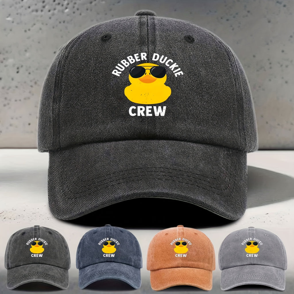 Women'S Baseball Cap with English Print RUBBER DUCKIE CREW, Sunglasses Yellow Rubber Duck Element Pattern, Fashionable Trendy Casual All-Match Unisex Duckbill Hat