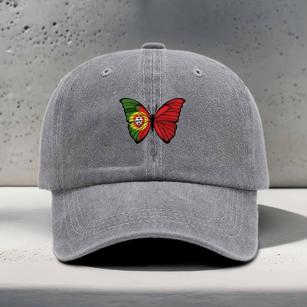Women'S Baseball Cap Portuguese Flag Element Butterfly Print Classic Trendy Fashion Easy Unisex Dad Hat Travel Vacation Outdoor Sports Multi-Scene Matching Curved Brim Style Casual Lightweight Comfortable Non-Constricting Soft Top Hat