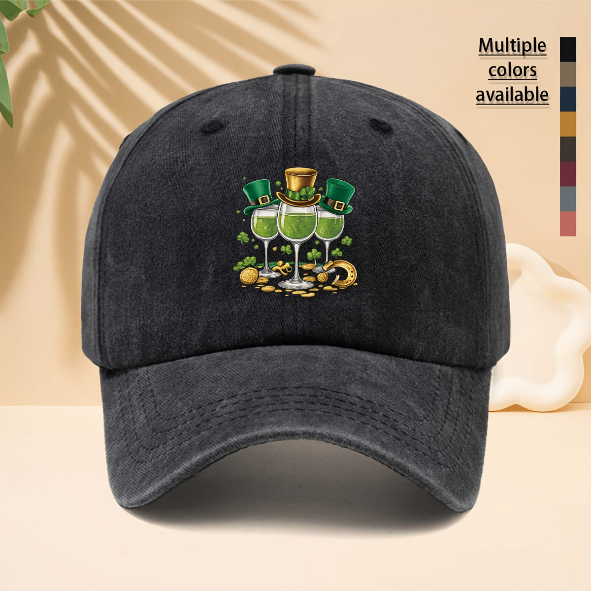 Baseball Cap with a Vintage Carnival Design Featuring a Pattern of 3 Hooded Goblets Containing Green Liquid. Adjustable Curved Brim Snapback Hat Suitable for Walking, Shopping, Traveling, Gatherings, Vacations, and Parties. One-size-fits-all Unisex