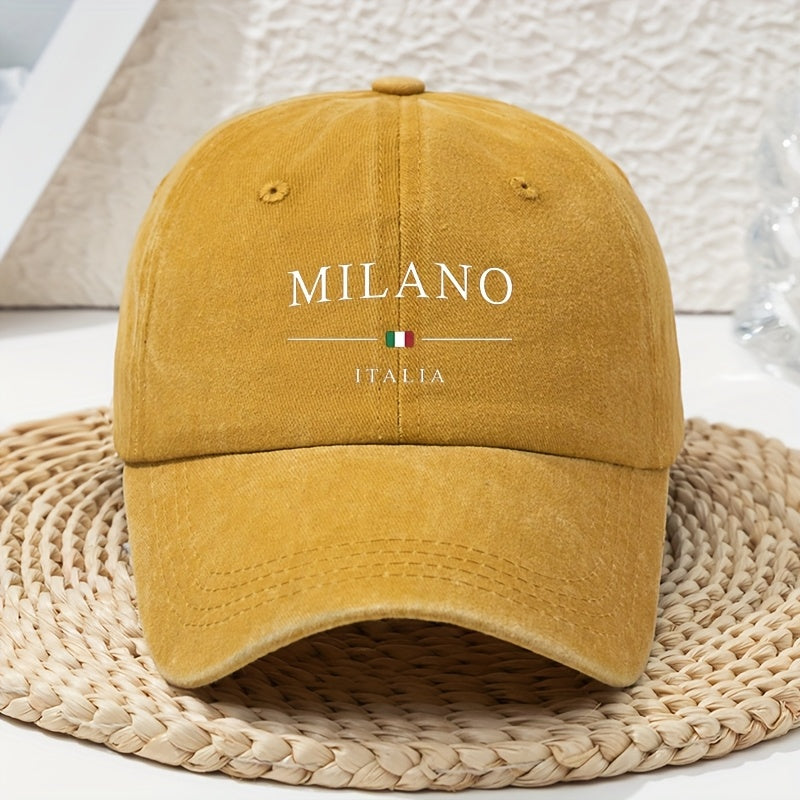 Italian Milan Fashion Flag Print Baseball Cap for Women, Vintage Versatile Sun Hat, Breathable And Comfortable Soft-Top Dad Hat, Unique Trendy Washed And Distressed Style