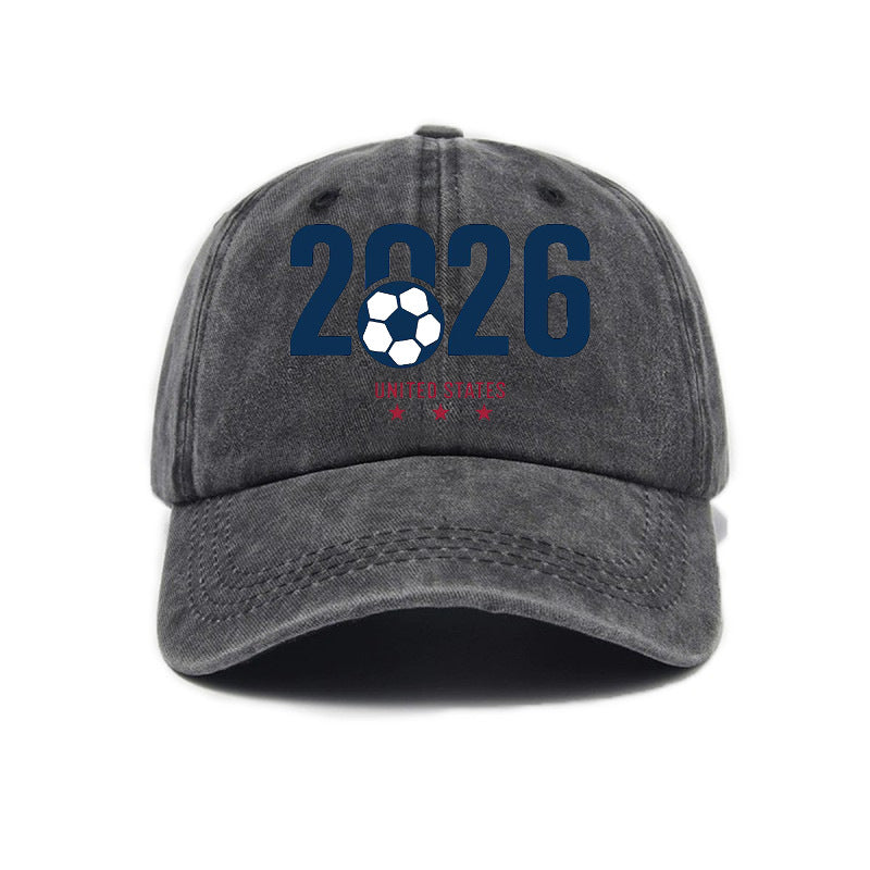 Washed Distressed Printed Baseball Cap Adult Hot Selling Trendy Style 2026 Soccer Print Washed Vintage Distressed Soft Top Cap Unisex