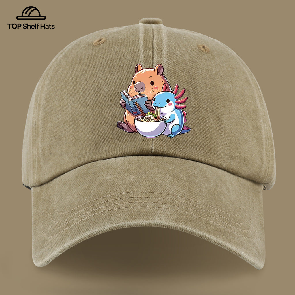 1pc Cap Compatible for Women & Men - Capybara & Salamander Print Adjustable Snapback, Lightweight Breathable Unisex Outdoor Hat with Capybara & Salamander, Valentine'S Gift, Casual Wear For, Beach, Daily Use (Ideal for For)