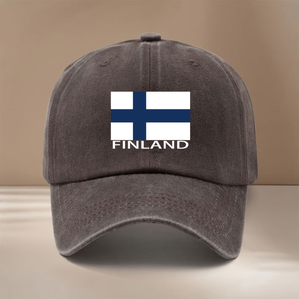 FINLAND Text Flag Print Pattern Baseball Cap, Relaxed Fit Duckbill Cap, Lightweight Textured Casual Hat, Simple and Stylish Hip-Hop Hat, Unisex Six-Panel Cap, for Vacation, Travel, Dinner Parties, Camping, Pair with Curved Brim Hat, Suitable for All