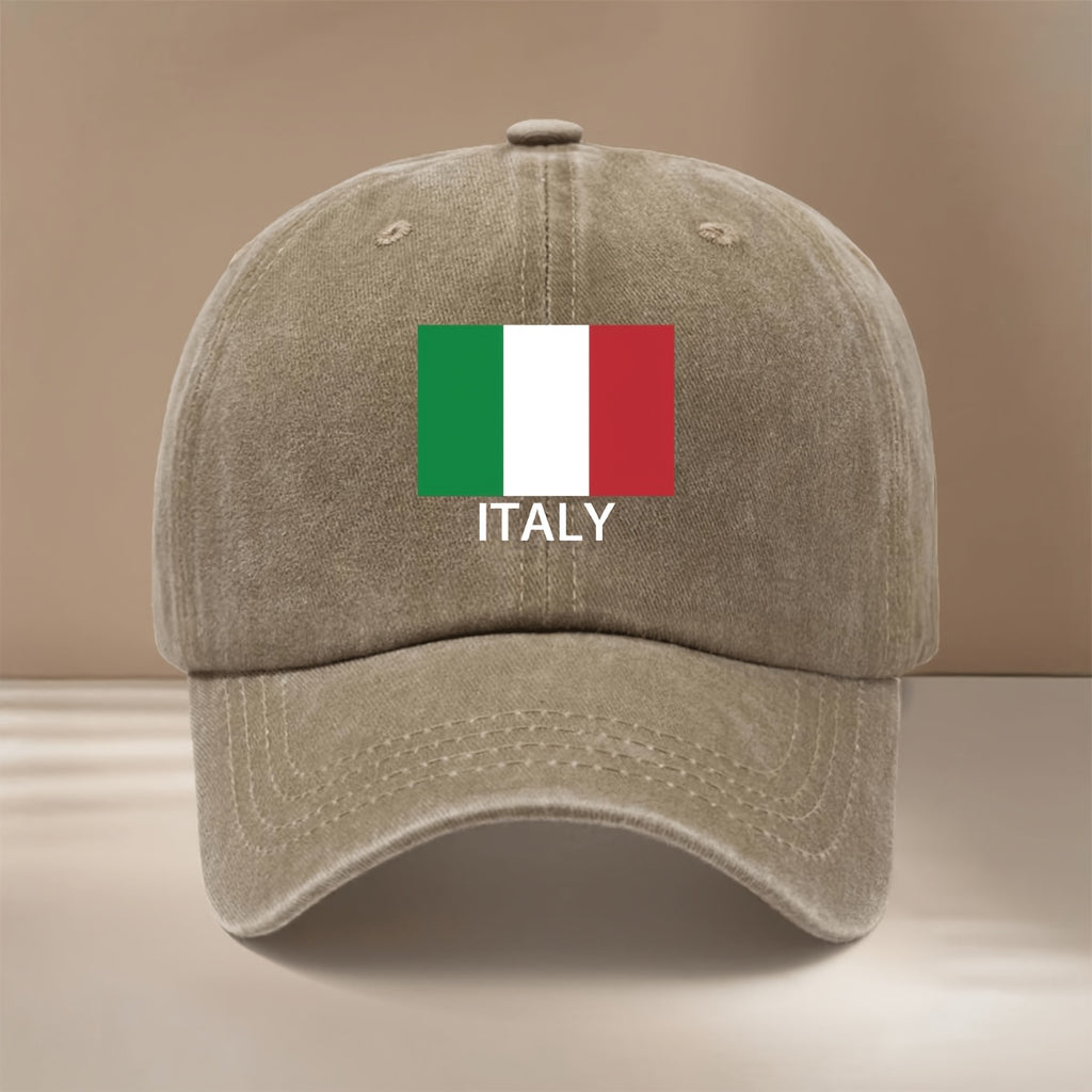 ITALY Letter Print Pattern Baseball Cap Unisex Curved Brim Hat Casual Texture 6-Panel Cap Fashion Lightweight Duckbill Cap Leisure Cap Hip-Hop Cap Vacation Travel Gathering Camping Matching Adjustable Size Easy Trendy All-Season Sports Event Support