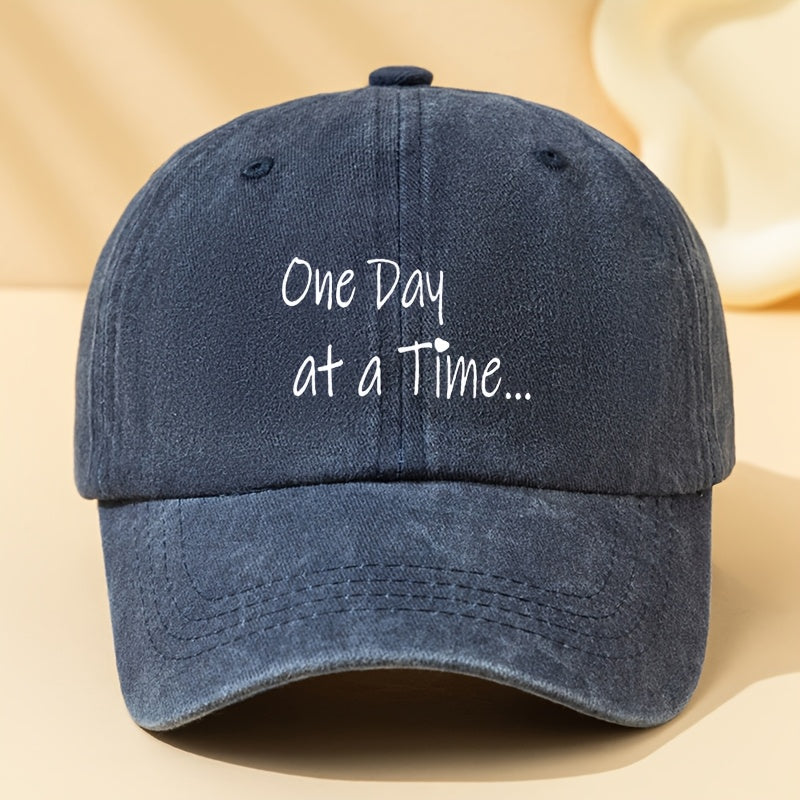 Men's Vintage ONE DAY AT A TIME Lettering Baseball Cap - Soft Breathable Hat Suitable for Dad, Boyfriend Birthday & Father's Day Gifts, Outdoor Casual Wear, Hand Washable Textile Material