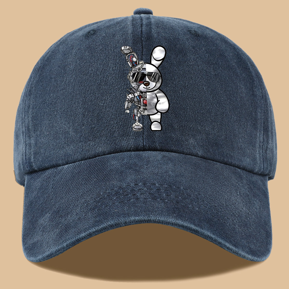 1pc Trendy Creative Cyberpunk Style Mechanical Rabbit Pattern Printed Baseball Cap, Lightweight Comfortable Breathable Sun Hat, Fashionable Easy Aesthetic Men And Women'S Cap, Adjustable Size, Trucker Dad Hat, Mom'S Beach Vacation Hat