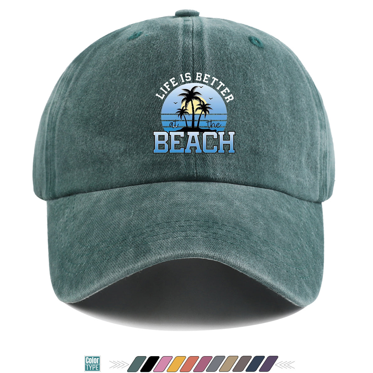 1pc 1pcs "at the BEACH" Coconut Tree Sunset Print Baseball Cap - Adjustable Duckbill Hat Suitable for Men & Women, Breathable Palm Tree for Beach Vacations, Outdoor Picnics, Summer Parties, Casual Cap Gift for,,