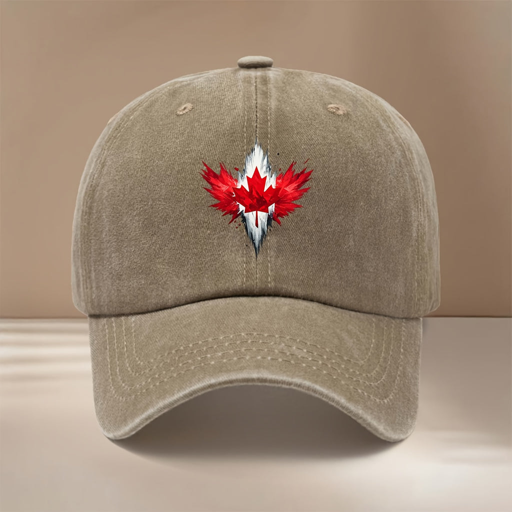 Red Maple Leaf Pattern Baseball Cap Lightweight Fashion Duckbill Hat Unisex Vintage Distressed Style for Parties, Camping, And Hip-Hop Outfits, Trendy Comfortable Curved Brim Hat with Texture And Versatile Fit, Casual Hat with Adjustable Size
