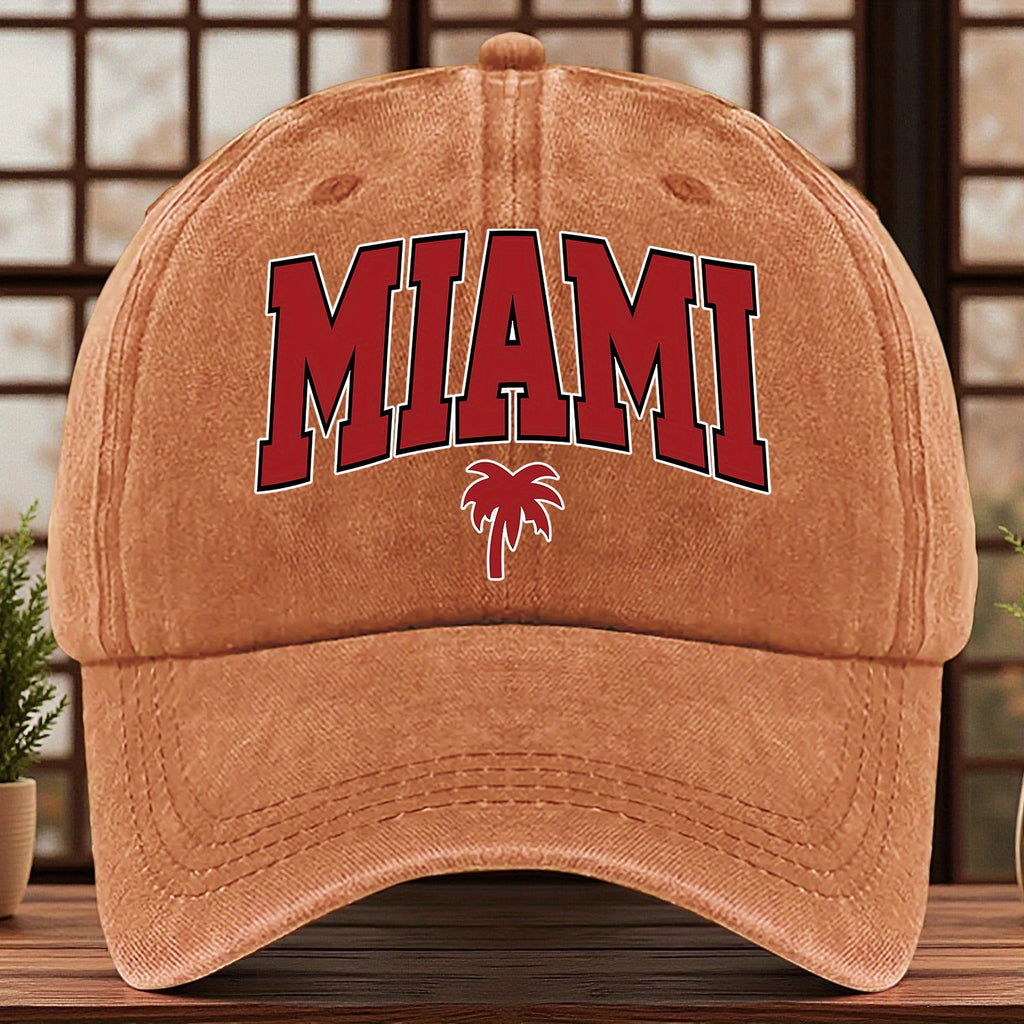 A MIAMI-themed Baseball Cap with Fun Prints, Available in Multiple Colors and with Adjustable Size---sxm