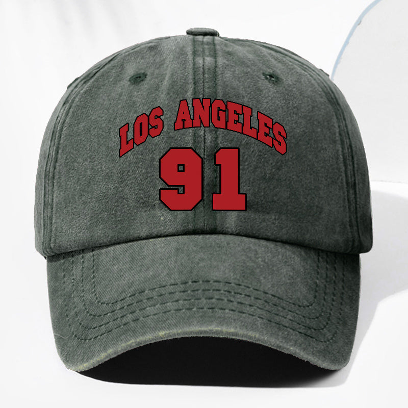 Unisex LOS ANGELES 91 Letter Print Washed Vintage Baseball Cap, Fashionable Sun Outdoor Hat for Men and Women, Adjustable Fit Trucker Hat Suitable for All Seasons and Daily Wear