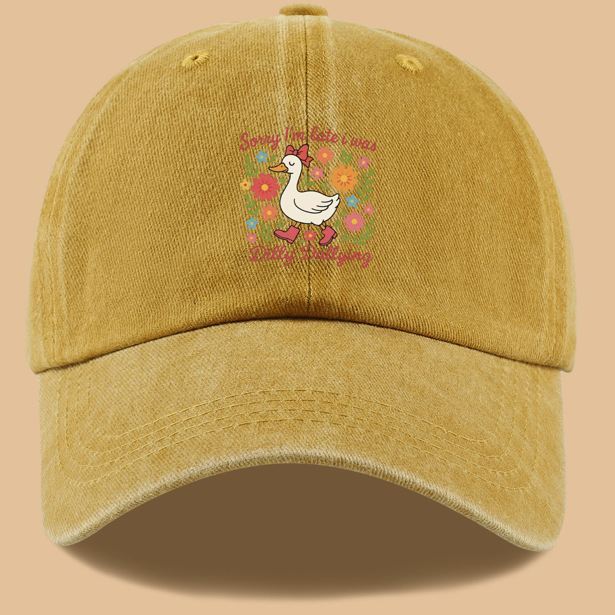 1pc Cute Duck "Sorry I'M Late, I Was Procrastinating" Printed Baseball Cap, Comfortable Breathable Sun Hat, Fashionable And Aesthetic Unisex Baseball Cap, Adjustable Size, Casual Duckbill Cap, Suitable for Picnics, Shopping, Dates, Walks, Vacations