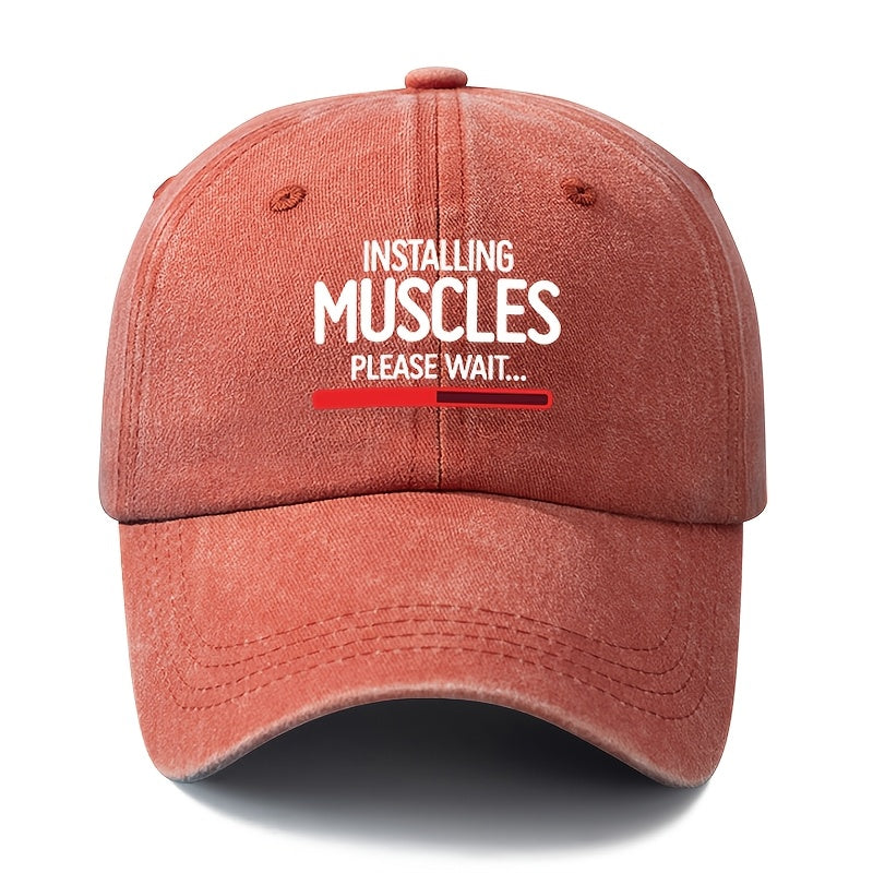 A Unisex Fashionable and Versatile Printed "MUSCLES" Baseball Cap, Featuring a Classic Vintage Washed Outdoor Lightweight Curved Brim. This Trucker Baseball Cap Is Suitable for Casual Occasions Such as Outdoor Vacations, Travel, and Camping. It Also