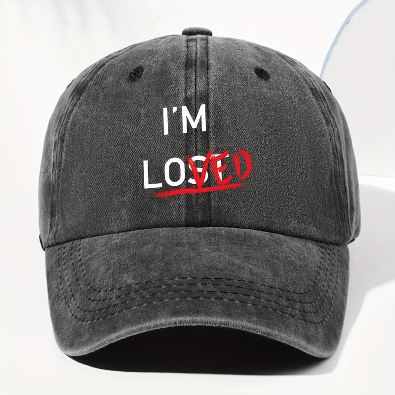 Unisex IM LOVED Letter Print Washed Vintage Baseball Cap Fashion Men Women Sun Hat Adjustable Size Trucker Cap Suitable for All Seasons Daily Wear