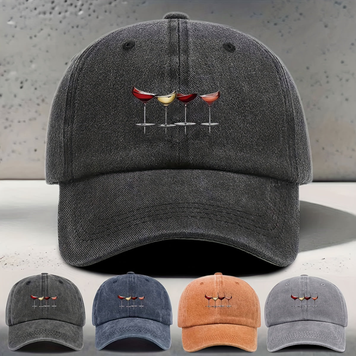 Men's & Women's Adjustable Snapback Baseball Cap with Wine-Themed Print - Washed Curved Brim Hat Suitable for Wine Tasting, Parties, Travel - Lightweight Textured Unisex Cap for Outdoor, Daily Wear, Wine Culture Enthusiasts