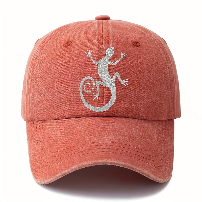 Men' & Women' Retro Washed Gecko Print Trucker Cap - Lightweight Curved Brim Baseball Hat with Gecko, Machine Washable Suitable for Outdoor Travel, Camping,, Casual Wear - Unisex for Adventures