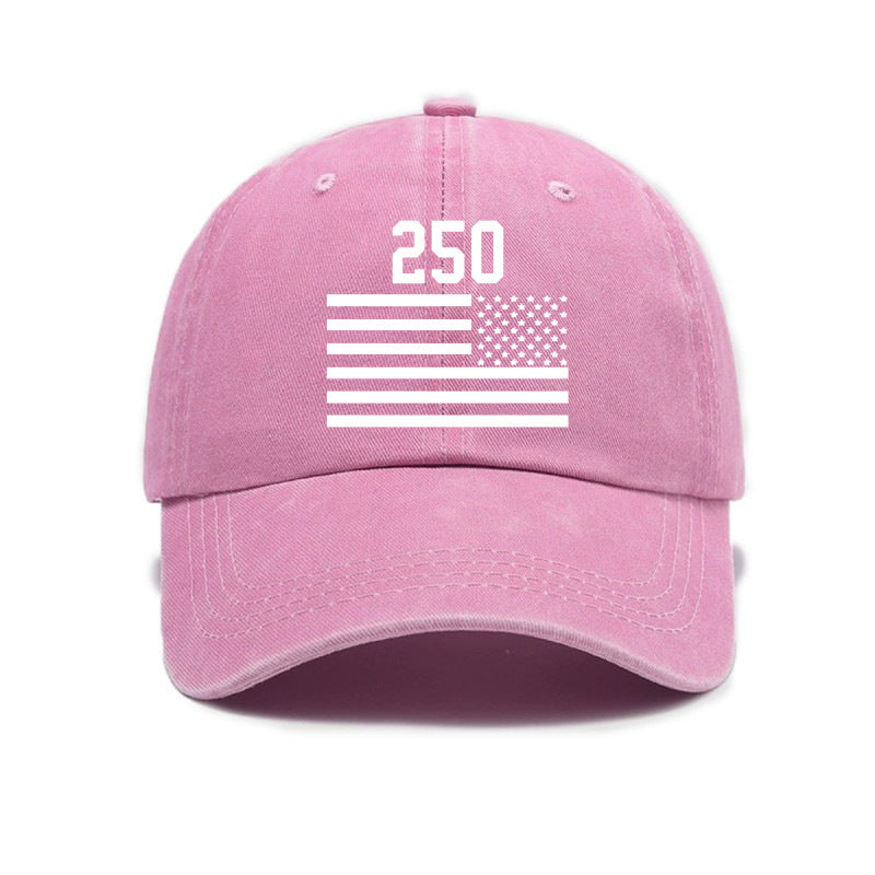 Washed Distressed Printed Baseball Cap Adult All-Match Vintage 250Th Anniversary Print Washed Distressed Soft Brim Sun Hat Unisex Trendy Baseball Cap