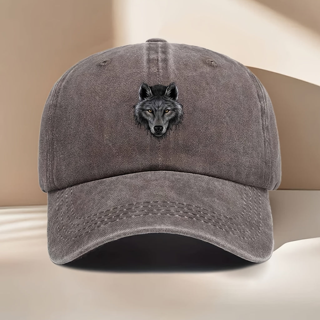Men' & Women' Vintage Distressed Duckbill Cap with Wolf Head Print - Curved Brim Baseball Hat Suitable for All Seasons, Lightweight Durable Outdoor Travel, Hip-Hop Style for Daily Wear, Vacation, - Fits Head Circumference Well
