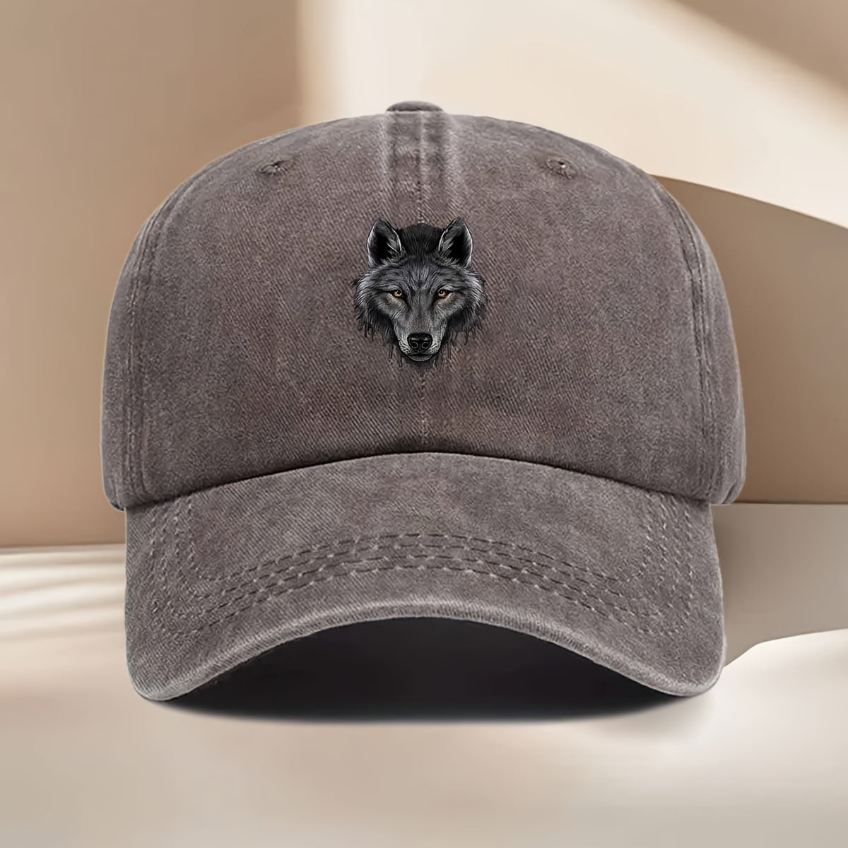Men' & Women' Vintage Distressed Duckbill Cap with Wolf Head Print - Curved Brim Baseball Hat Suitable for All Seasons, Lightweight Durable Outdoor Travel, Hip-Hop Style for Daily Wear, Vacation, - Fits Head Circumference Well