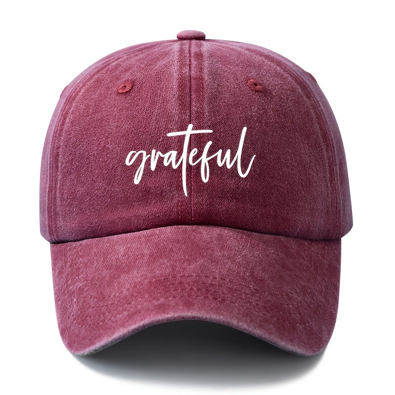 Men's & Women's Vintage Washed Baseball Cap with Grateful Print - Lightweight Curved Brim Snapback Hat Suitable for Outdoor, Travel, Camping, Hip-Hop Style, Valentine's Gift, Curved Visor for Daily Commute, Washed Outdoor Cap