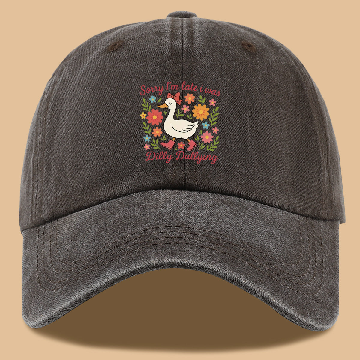 1pc Cute Duck "Sorry I'M Late, I Was Procrastinating" Printed Baseball Cap, Comfortable Breathable Sun Hat, Fashionable And Aesthetic Unisex Baseball Cap, Adjustable Size, Casual Duckbill Cap, Suitable for Picnics, Shopping, Dates, Walks, Vacations