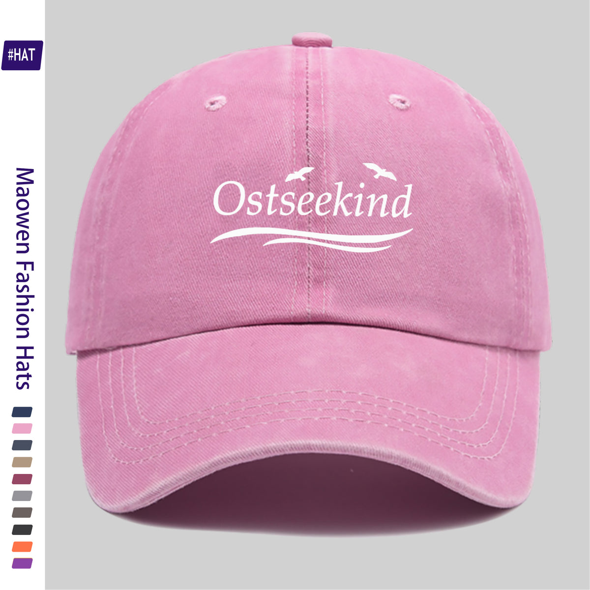 1pc Vintage Washed Duckbill Trucker Hat with Ostseekind & Seagull Logo Print, Adjustable Snapback Cap Suitable for Outdoor Fishing, Hunting, Vacations, Unisex for Men & Women, Machine Washable, Retro Logo