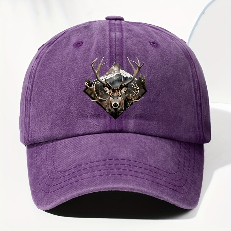 Men' & Women' Vintage Elk Print Trucker Hat - Adjustable Soft Top Baseball Cap with Elk Antler, Washed Suitable for Outdoor, Fishing,, Driving - for - Wear, Casual Cap for Sports and Daily Use