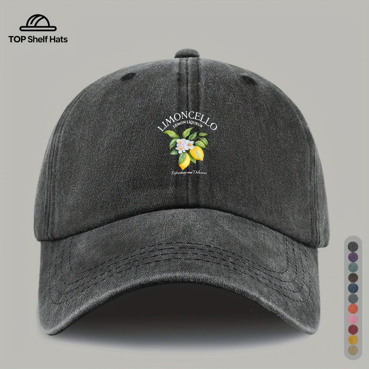 70G Lightweight And Breathable 1pc "Limon Cello" English Print Baseball Cap with Refreshing Lemon Pattern Print, Breathable And Comfortable, Stylish And Beautiful, Black Papa Dad Hat, Adjustable Size, Unisex, Retro Trucker Hat