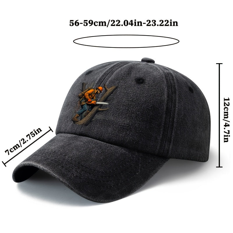 A Unisex Fashion All-Match Printed Lumberjack Baseball Cap, Classic Retro Washed Outdoor Lightweight Curved Brim Hat, Trucker Baseball Cap, Suitable for Outdoor Vacation Travel Camping And Other Leisure Occasions, Holiday Party Hip-Hop Hat