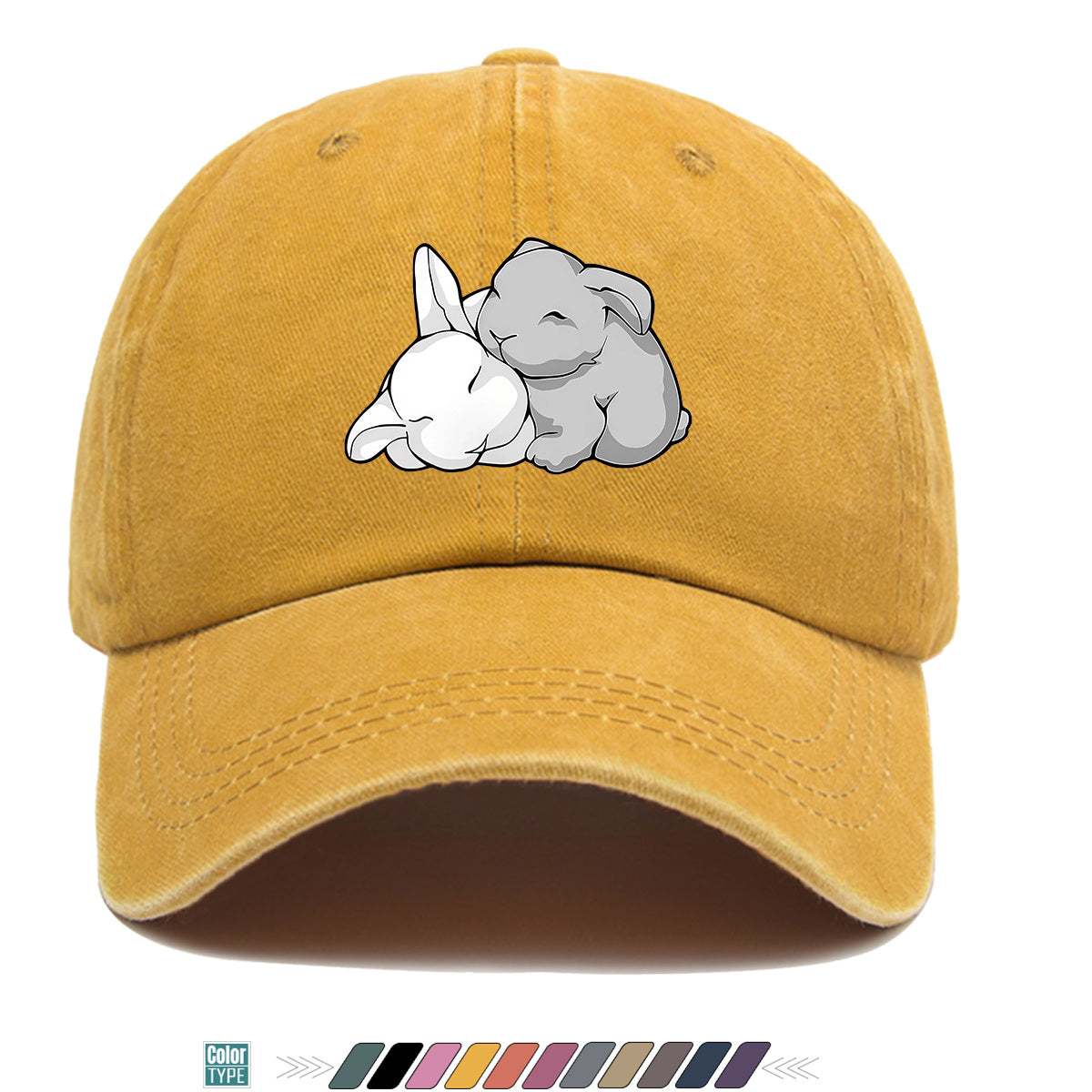 1pc Cuddling Cartoon Rabbits Print Baseball Cap, Soft and Adorable Animal Pattern Hat, Comfortable and Breathable Sun Hat, Stylish Simple  Hat, Unisex Adjustable Baseball Cap, Daily Casual Hat, Couple's Date Hat, Suitable for Daily Outings