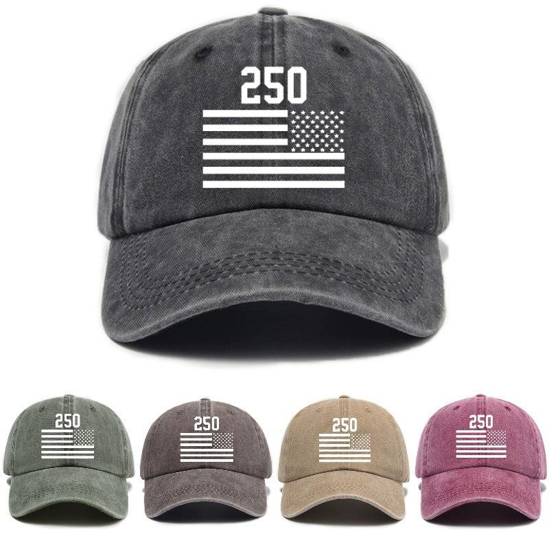Washed Distressed Printed Baseball Cap Adult All-Match Vintage 250Th Anniversary Print Washed Distressed Soft Brim Sun Hat Unisex Trendy Baseball Cap