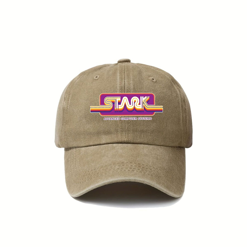 1980S Stark Technologies Computer Graphics Sticker Vintage Washed Distressed Duckbill Cap Unisex Outdoor Baseball Hat Adjustable Lightweight Breathable Retro Style Golf Cap