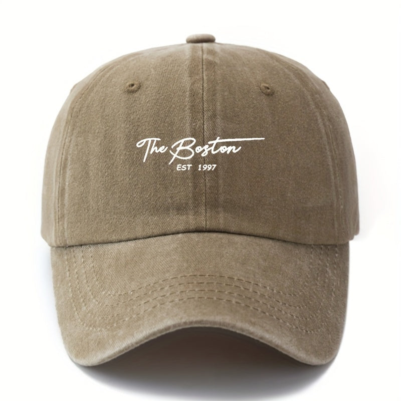 Unisex Vintage Washed Baseball Cap with "The Boston" Embroidery - Lightweight Curved Brim Hat Suitable for Outdoor, Travel, Camping - Durable Textile Material & Hand Washable