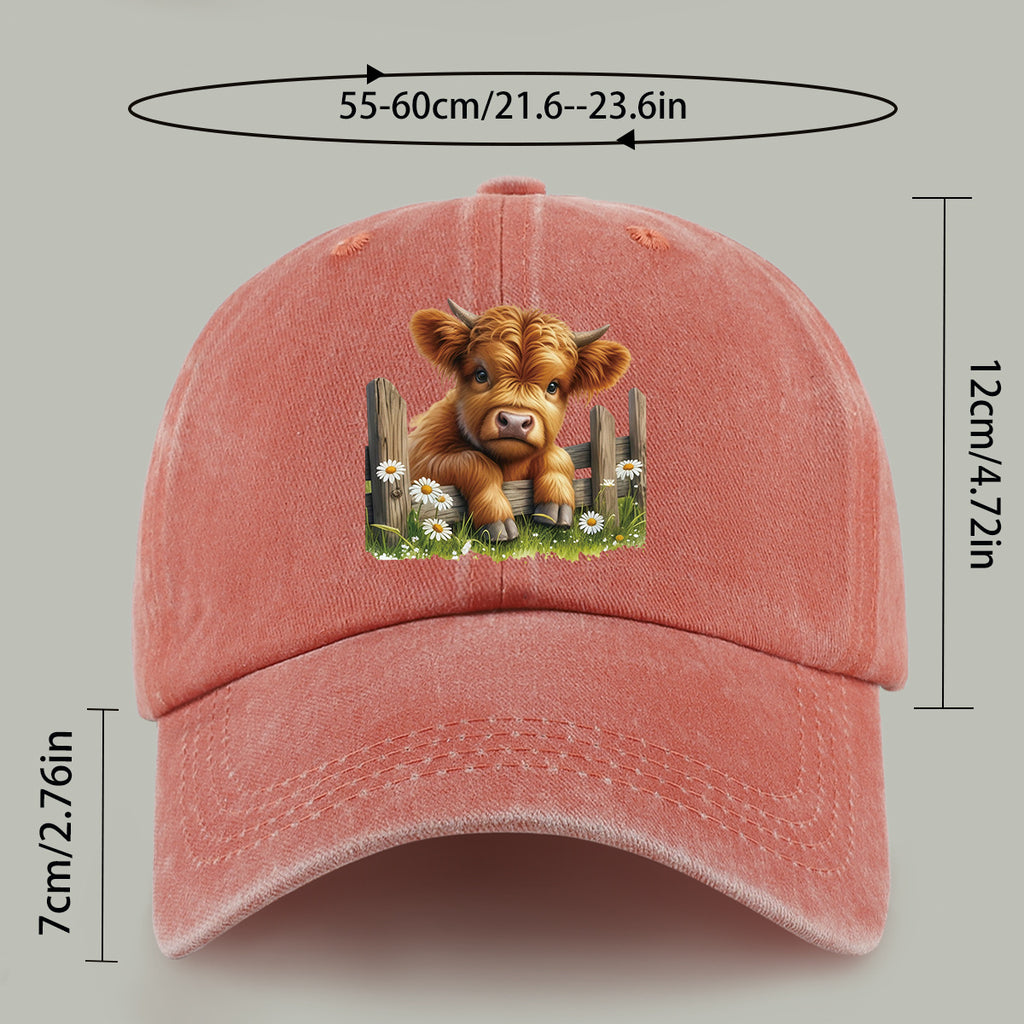 1pc Cute and Adorable Highland Cow Pattern Printed Casual Baseball Cap, Lightweight, Comfortable, and Breathable, with Adjustable Size, Unisex Outdoor Wear and Casual Apparel Accessory, Sun Hat for Mom and Dad's Beach Vacation, Exquisite Gift