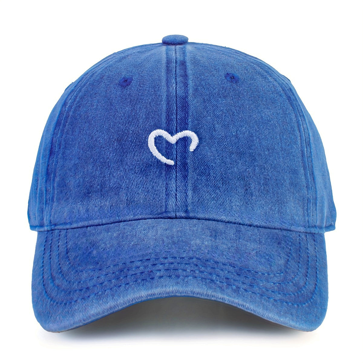 Women'S Heart-Shaped Embroidered Vintage Washed Baseball Cap, Adjustable Size, Suitable for Urban Vacation Wear
