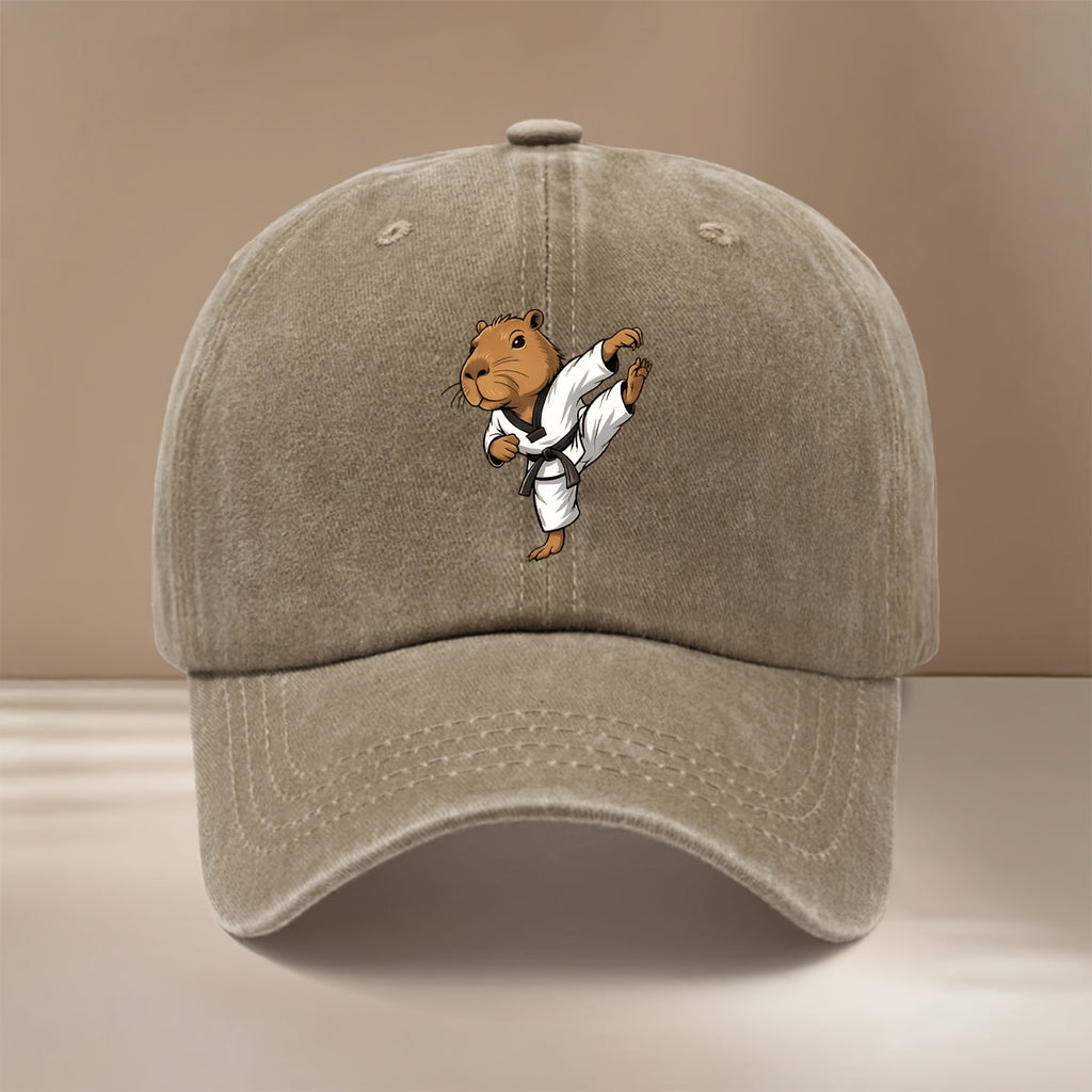 This Is a Comfortable And Stylish Baseball Cap Featuring a Capybara Design Related to Taekwondo. It Has an Adjustable Size, Suitable for Both Men And Women, And Is Lightweight And Trendy. Perfect for Outdoor Activities, Gatherings, And Camping