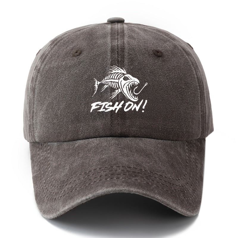 1 Unisex Fashion Printed Fishbone FISH ON Baseball Cap | Classic Vintage Washed Lightweight Curved Brim, Ideal for Outdoor Travel, Camping, Casual Daily Wear, Hip-Hop Festivals |, Woven, Brand: MAKEFGE