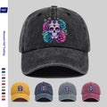 1pc Washed Baseball Cap, Festive Skull And Rose Pattern with Heat Transfer Design, New Halloween-Themed Autumn/Winter Distressed Baseball Cap, Unisex, Adjustable, Lightweight Outdoor Hat