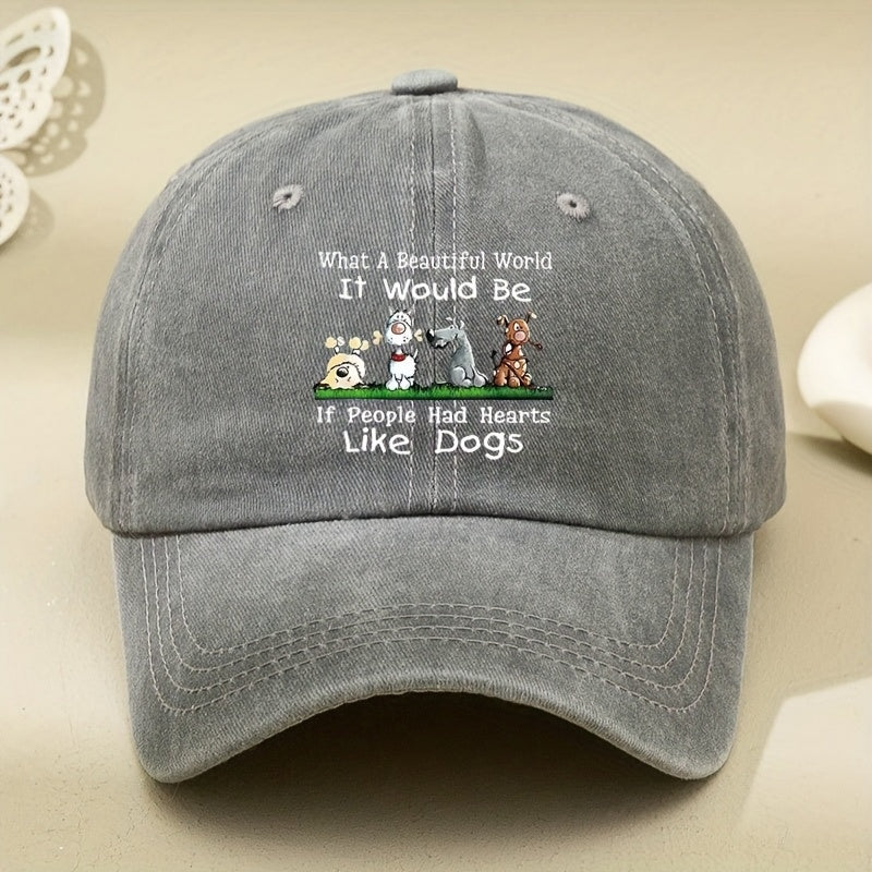 Cartoon Dog Print Baseball Cap, Vintage Washed Soft Top, Adjustable Breathable Polyester Hat, Machine Washable, Occasion Theme, Print Craftsmanship, Adjustable Hat|Vintage Baseball Cap|Polyester Fiber Cap