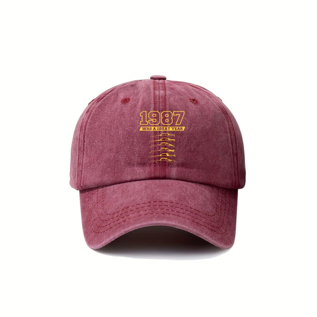1987 Year Mark Vintage Washed Distressed Duckbill Cap, Unisex, Outdoor Baseball Cap, Adjustable, Washed Vintage Style, Lightweight And Breathable Golf Cap