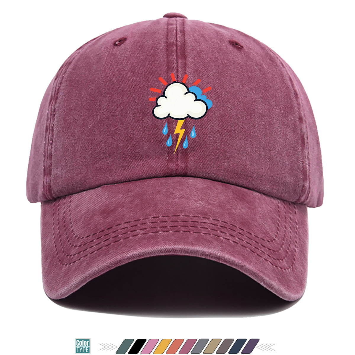 1pc 1pcs Unisex Adjustable Baseball Cap with Cloud Lightning Raindrop Print, Outdoor Sports Hat, Suitable for Daily Wear, Camping, Music Festivals, Cycling, Travel -  Gift for Men & Women, Birthday Present