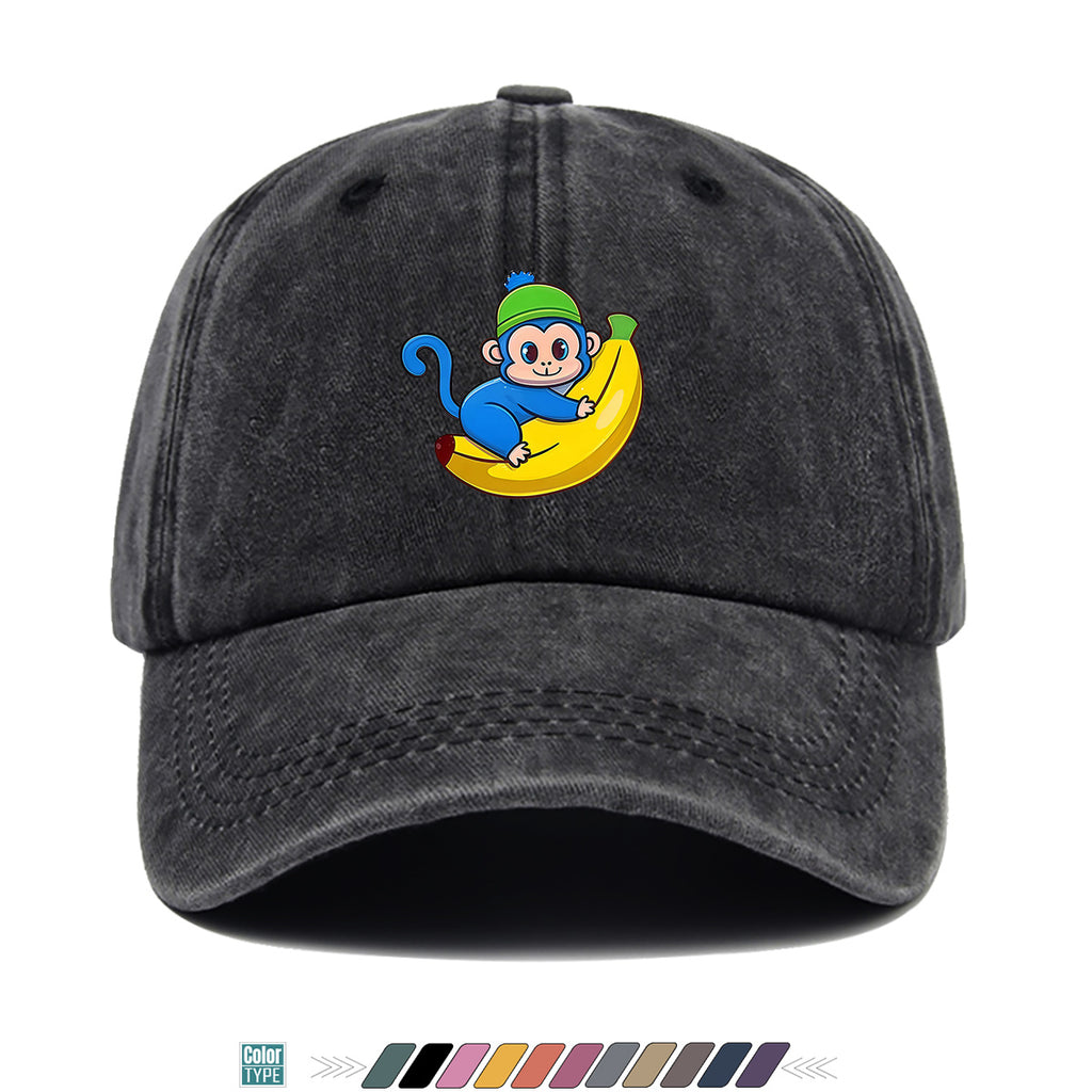 1pc Blue Monkey Banana Print Baseball Cap - Adjustable Unisex & Hat with Monkey & Banana, Suitable for Daily Wear, Outdoor Activities, Amusement Parks, Birthday Gifts - Cute Birthday Present for And