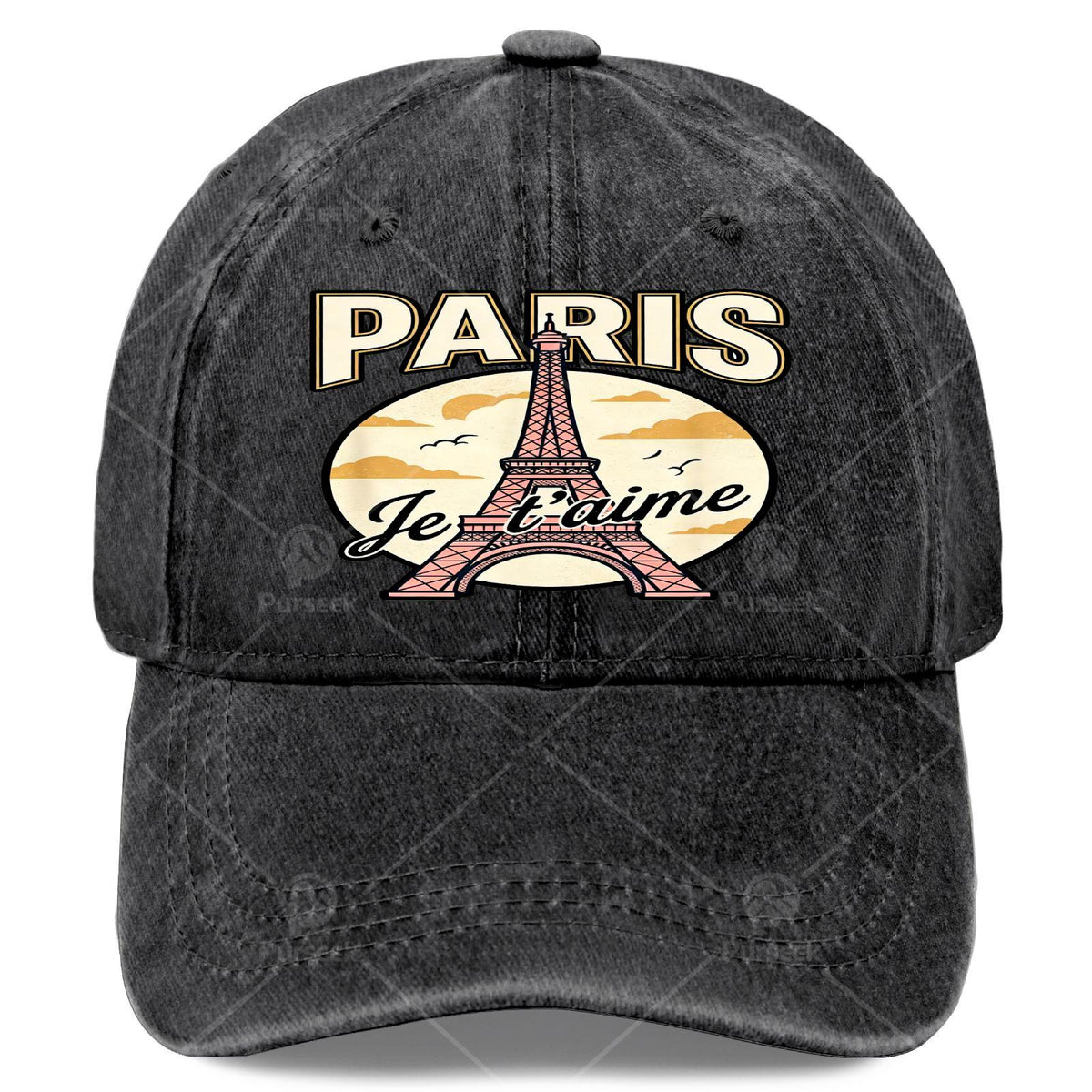 Paris Eiffel Tower Je Taime Vintage Baseball - Retro French Souvenir Hat Suitable for Travel, Unisex &, Iconic Eiffel Tower Print, Round Top for Christmas Gifts, 4th of Events, Casual Wear