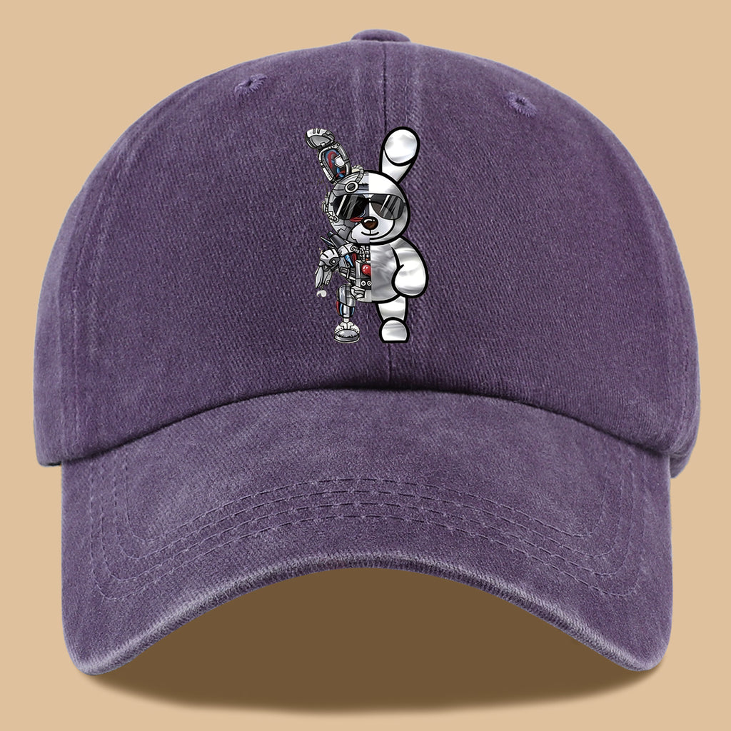 1pc Trendy Creative Cyberpunk Style Mechanical Rabbit Pattern Printed Baseball Cap, Lightweight Comfortable Breathable Sun Hat, Fashionable Easy Aesthetic Men And Women'S Cap, Adjustable Size, Trucker Dad Hat, Mom'S Beach Vacation Hat