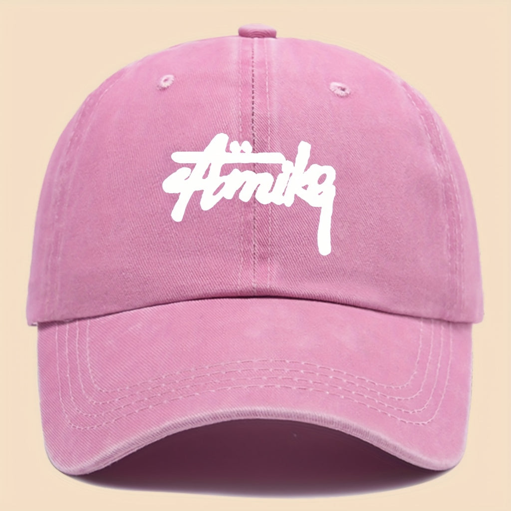 1pc AMIKE Printed Urban Cool Baseball Cap - Unisex Adjustable Washed Skate Cap for Outdoor Adventures, Breathable Fashion Unisex Design, Perfect for Hiking, Fishing, Dating - Ideal Gift for Teens, Couples, and Families for Birthdays/Holidays